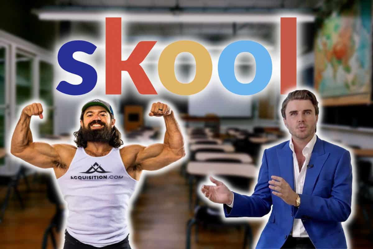 Alex Hormozi och Sam Ovens och logga för Skool